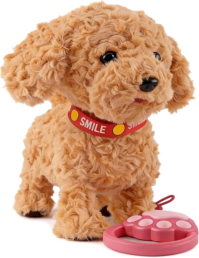 Wuffy Interactive Robot Dog Toy for Kids, Realistic Walking Plush Puppy with Touch Sensor, Voice Mimic & Licking Motion, Leash Remote Control, Screen-Free Pet for Ages 3+