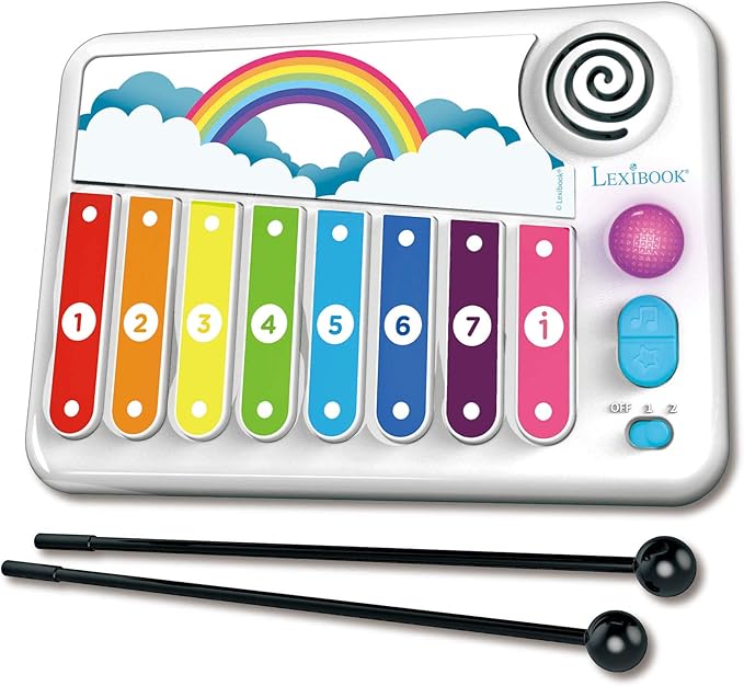 Lexibook Xylofun Electronic and Educational Xylophone for Children, Musical Toy Game, 8 Keys, Light Guiding, 2 mallets Included, White/Blue, K340