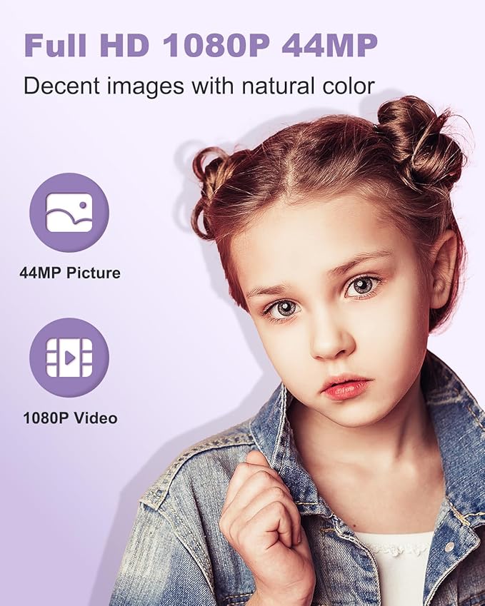 Digital Camera Small Camera for Photography Digital Point and Shoot Cameras with FHD 1080P, 32GB Card, 16X Zoom Anti Shake Kids Camera, Purple