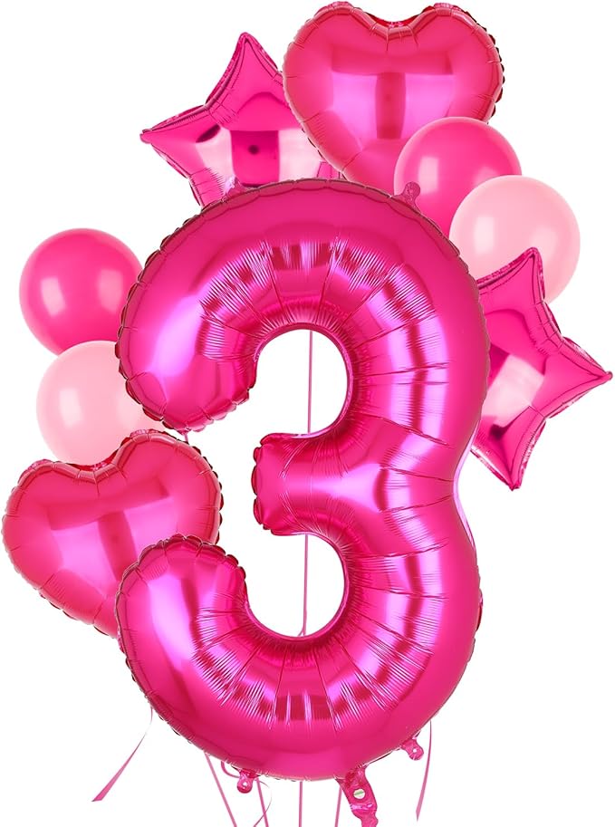 40 Inch Number Balloons Hot Pink 3 Large Number Balloon Anniversary Event Celebration Bachelorette Cowgirl Let's Go Girls Pink Themed 3rd Birthday Party Decor Supplies 9 Pcs