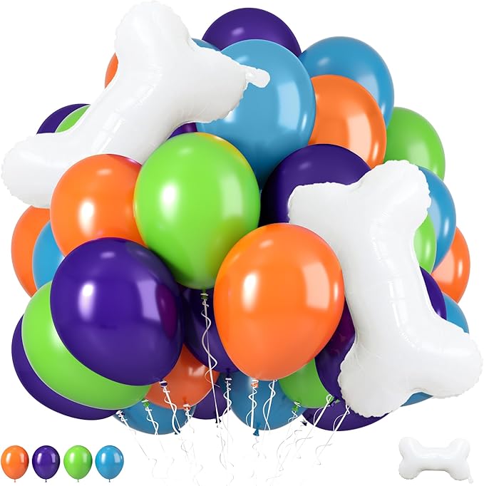 Blue Green Orange Balloons, Blue Green Purple Orange Balloons with Bone Foil Balloon for Girl Boy Theme Birthday Party Decorations Baby Shower Graduation Celebration Backdrop