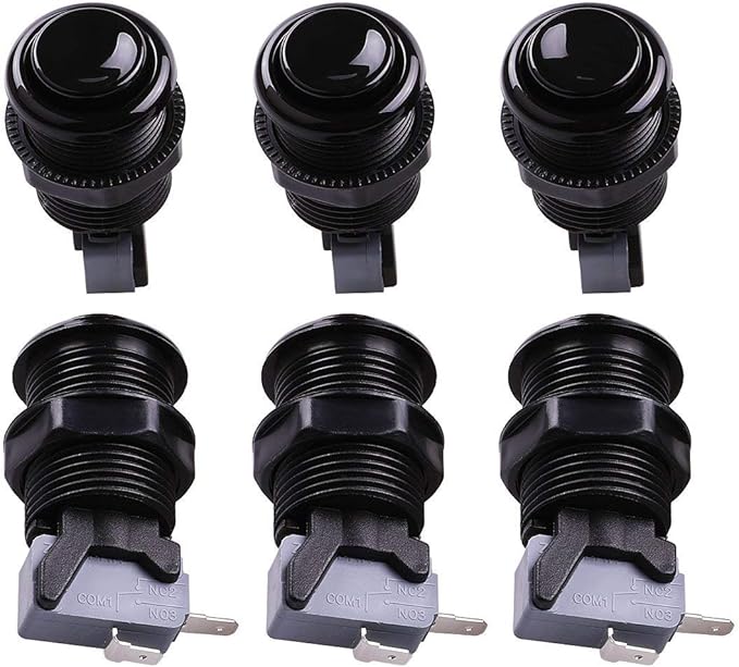 Reyann 6X Black Happ Type Standard Arcade Push Button with Microswitch for Mame/Jamma/Arcade Video Games