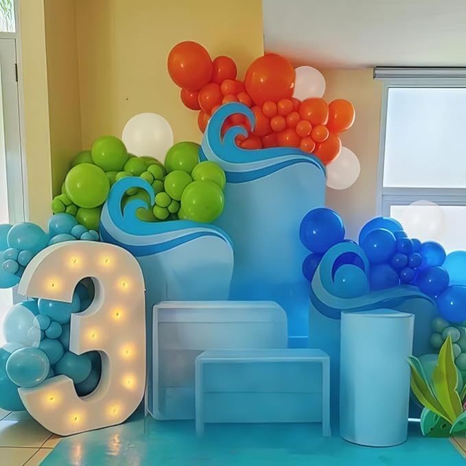 Pool Party Balloons, 60pcs 12 Inch Blue Green Orange Yellow Hot Pink Teal Clear Balloons for Sea Life Theme Birthday Pool Beach Theme Party Decorations