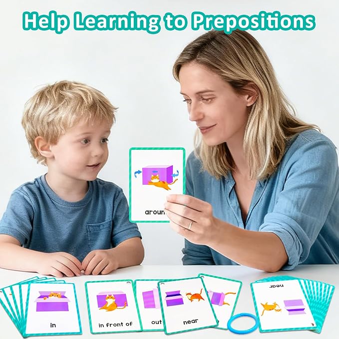 Learning Flashcards Prepositions, 18 Different Prepositions Educational Cards, Social Learning Card for Kids