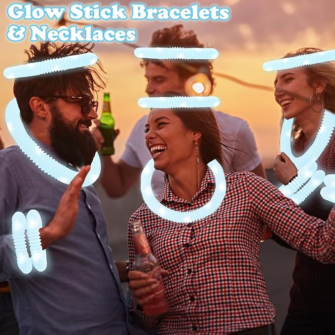 24 PCS White Glow Sticks Party Favors for Kids, LED Light Up Necklaces Bracelets Accessories for Toddlers, Glow Birthday Valentines Day Mardi Gras Party Supplies Decorations for Boys Girls