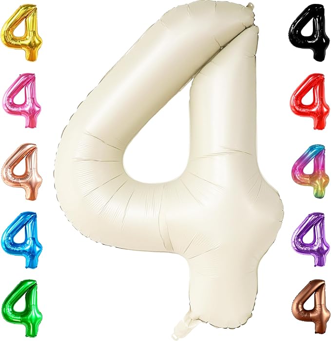 KatchOn, Giant Cream White 4 Balloon Number - 40 Inch | Number 4 Balloons for Birthdays | 4th Birthday Decor for Party | Creme Number 4 Balloon | 4 Year Old Balloon for 4th Birthday Party Supplies