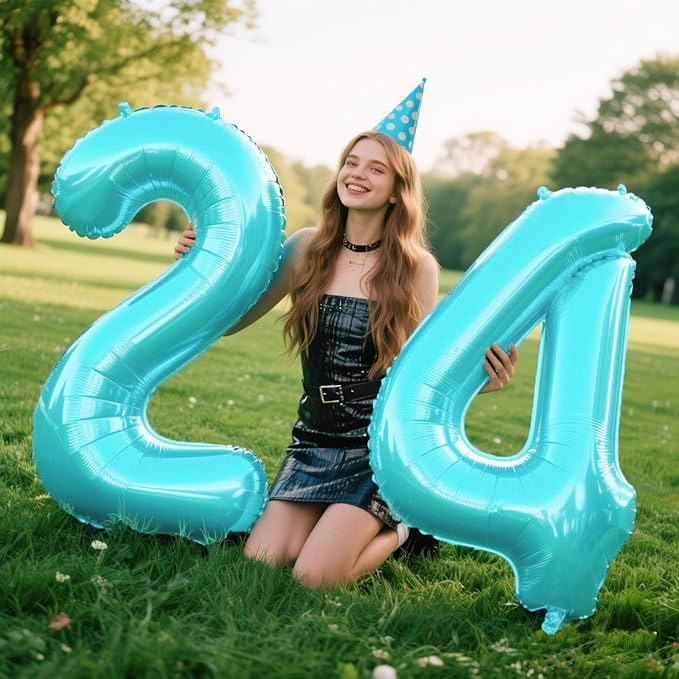 40 Inch Giant Light Blue Number 2nd Birthday Decorations Balloon Numbers 12th 20th 21st Birthday, Baby Shower, Photo Backdrop Props Graduation Party Decor