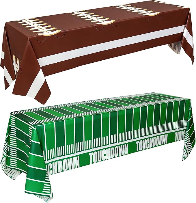 Accevo Football Party Decorations Disposable Tablecloth Plastic Touchdown Table Cover, Game Day Theme Table Cloth, Perfect for Football Birthday Party Supplies 54 X 108Inch, 2 Pack