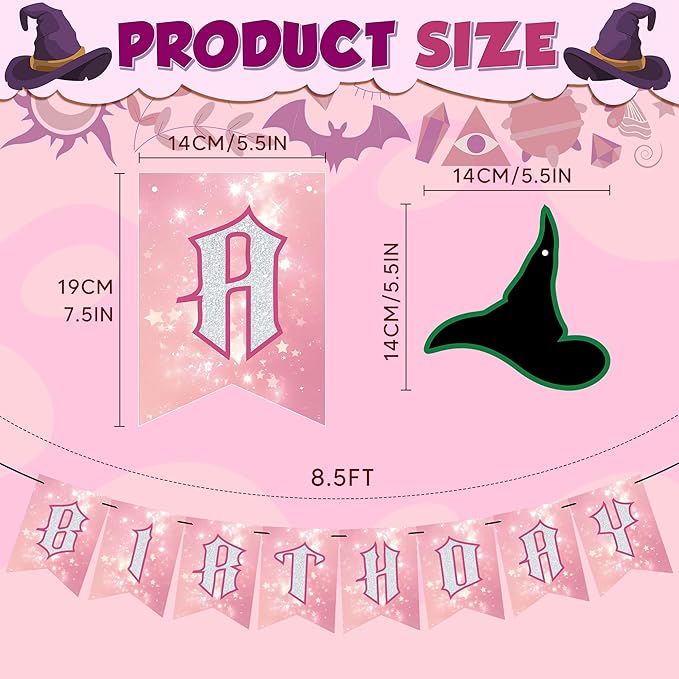 OHOME Witch Party Decorations - Pink and Green Happy Birthday Banner for Halloween Birthday Party Decorations Supplies | Witch Themed Decor Backdrop Photo Booth Props