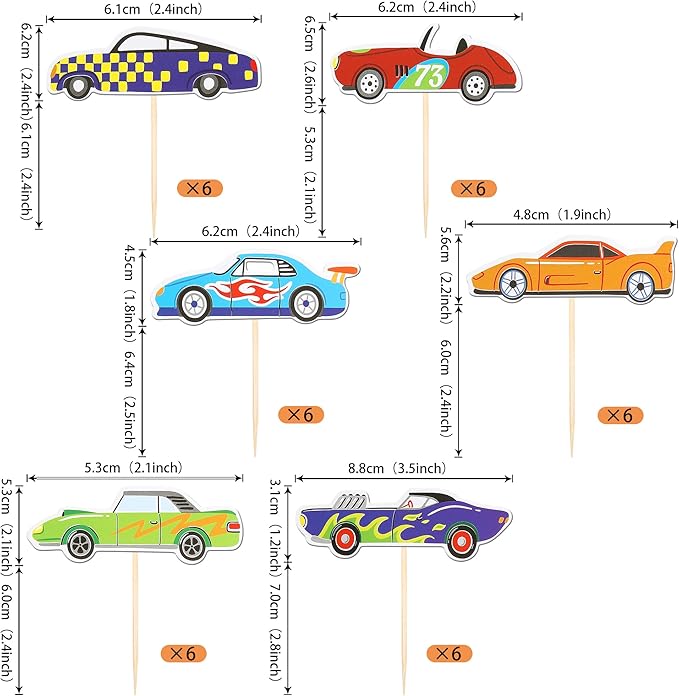 36 Pack Racing Car Cupcake Toppers Fighting Race Car Cupcake Picks Boys and Girls' Birthday Racing Sports Cupcake Decorations Baby Shower Birthday Party Supplies