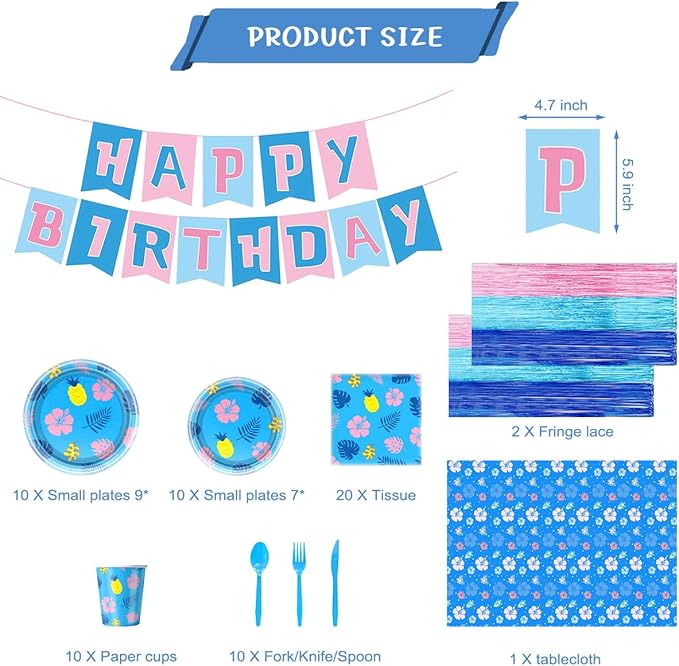 84 Pcs Cartoon Party Supplies Hawaiian Hibiscus Pattern Tableware Set Disposable Tropical Tableware Set Summer Island Themed Birthday Decorations