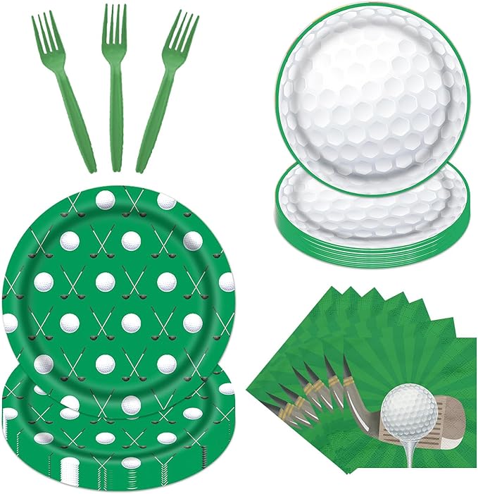 Rakuto Golf Party Plates Napkins Forks, 64PCS Golf Party Tableware Set Supplies for Men, Sport Theme Disposable Plates Decorations Supplies