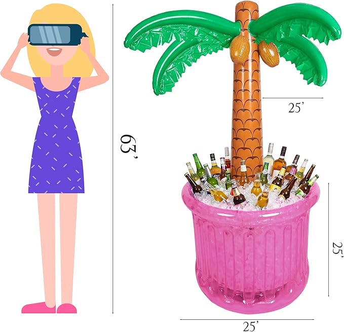 63'' Inflatable Palm Tree Cooler, Inflatable Cooler for Tropical Luau Party Decoration, Pool Party Decorations