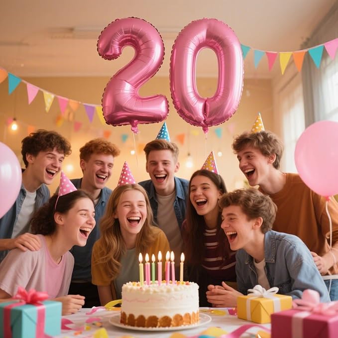 40 Inch Pink Number 20 Digital Balloon,Jumbo Mylar Foil Helium Balloon for 20 Balloons for Birthday Party,Wedding Anniversary Party Decorations