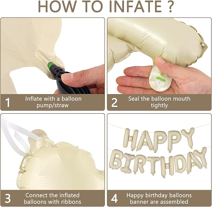 Beige Happy Birthday Balloons Banner 16 Inch Mylar Foil Letters