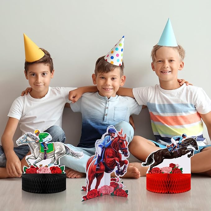 9 Pcs Kentucky Horsing Racing Derby Decorations Horse Racing Honeycomb Centerpieces 3D Horse Birthday Party Supplies Baby Shower Derby Plates Table Decoration