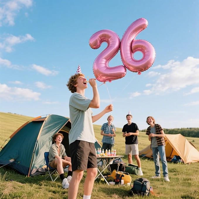 40 Inch Pink Number 26 Digital Balloon,Jumbo Mylar Foil Helium Balloon for 26 Balloons for Birthday Party,Wedding Anniversary Party Decorations