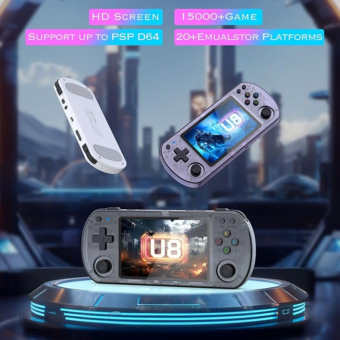 U8 Retro Handheld Game Console with 15,000+ Classic Games，4.0 - Inch IPS Screen，64G Dual TF Card，Powerful 3500 mAh Battery - Portable Gaming Device for Kids & Adults (Black)
