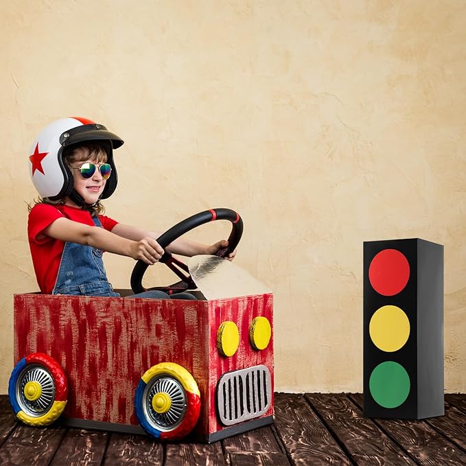 Zhanmai 2 Pcs Traffic Light Favor Boxes Decor 17'' Transportation Boxes for Stop Light Table Topper for Birthday Party Racing Car Party Centerpieces Construction Gift Photo Props Supplies