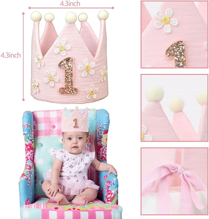 Daisy 1st Highchair Wood Bead Tassel Garland Crown Hat Wooden Cake Topper Birthday Baby Shower Decorations