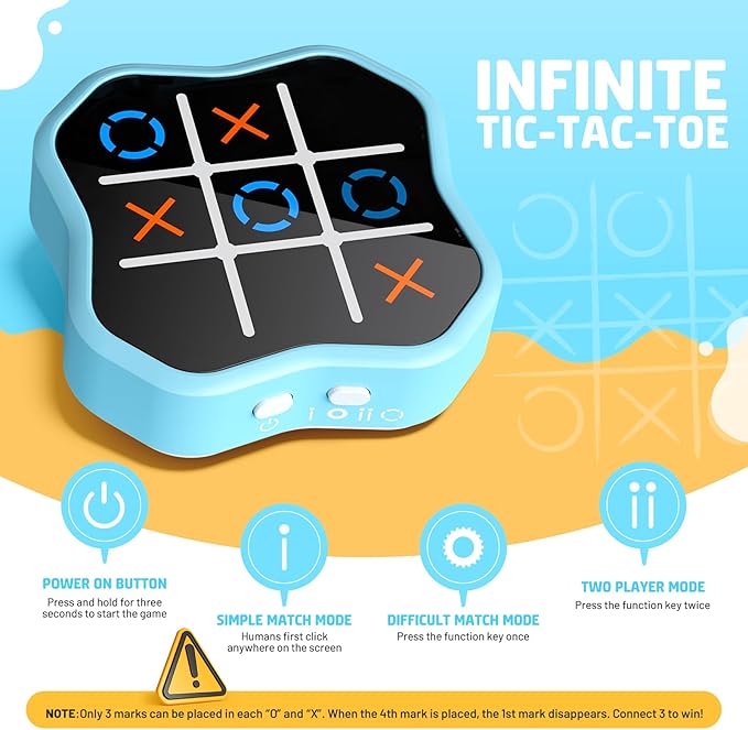 Tic Tac Toe Game, 3-in-1 Electronic Handheld Games Console for Kids Memory Growth, Portable Puzzle Travel Games,Board Game for Kids and Adults, Christmas and Birthday Gifts for All Ages 3+