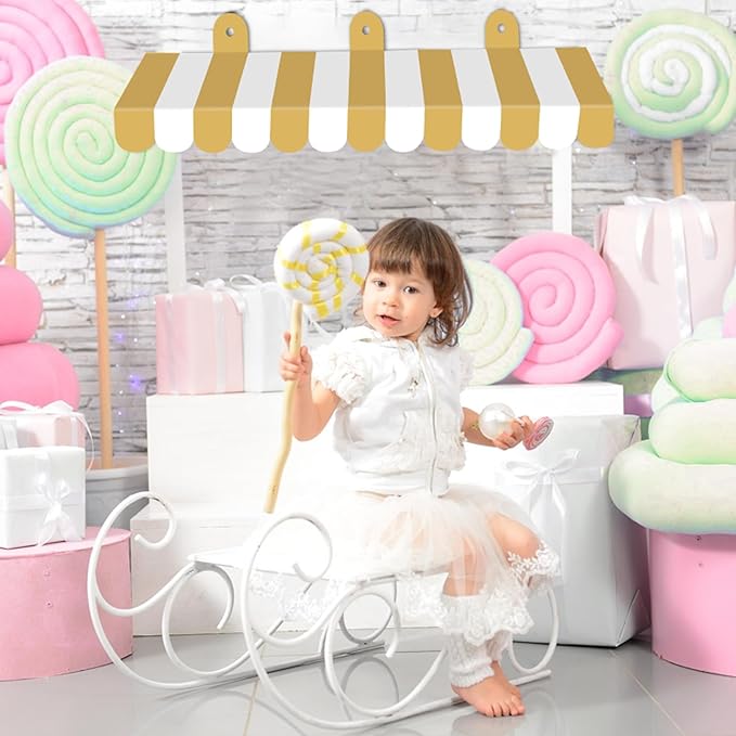 2 Piece Circus Awning Decoration 3D Carnival Tent Awning Wall Decorations for Circus Theme Party, Carnival Stand, Party Favors Supplies (Gold and White)