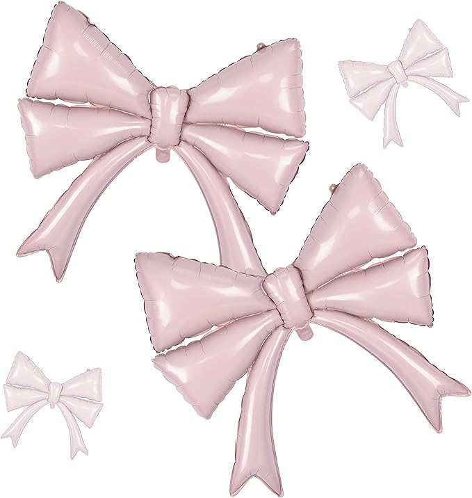 Dusty Pink Bow Balloons Coquette Birthday Decorations, 2pcs Giant Retor Baby Pink Bow Foil Mylar Balloon for Girls Women Bow Themed Party Decor Baby Shower Bridal Wedding Bachelorette Party Supplies
