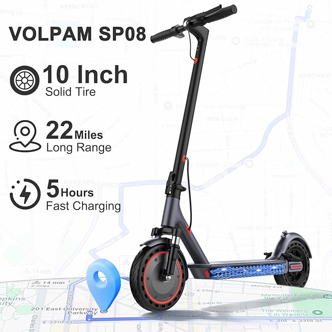 VOLPAM Electric Scooter, 350W/500W Powerful Motor, 8.5"/10" Solid Tires, 19/21Mph, 28/23/21/16 Miles Max Range, Dual Braking