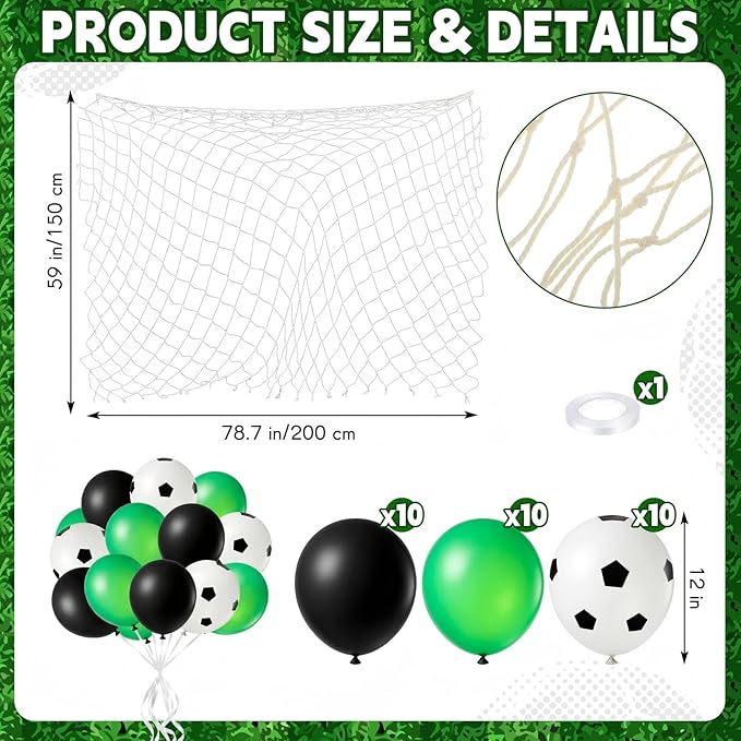 32 Pcs Soccer Party Supplies Plastic Table Cloth Football Balloons Soccer Net Disposable Sport Party Table Decoration for Football Lover Sport Theme Birthday Supplies