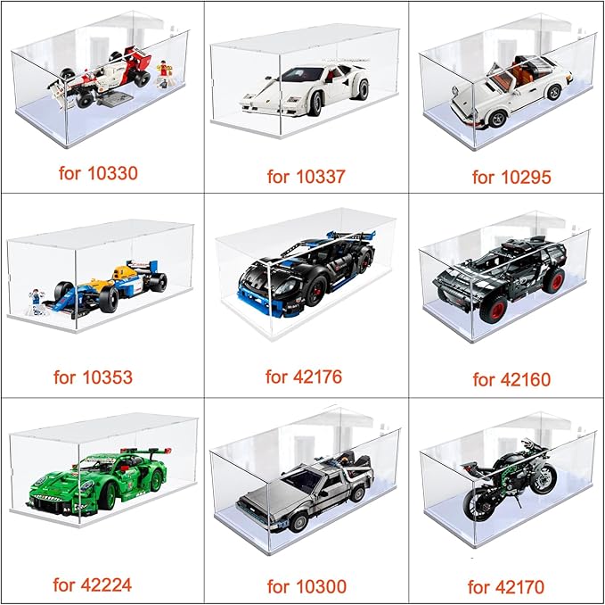 Thickened Clear Acrylic Display Case for Lego 10295 10337 10330 10353 76450 42176 43268 42170 42160 10300 Collectibles 1/18 Rc Car, Transparent Box Dustproof with Light, White Inside 15.7x7.9x7.9in