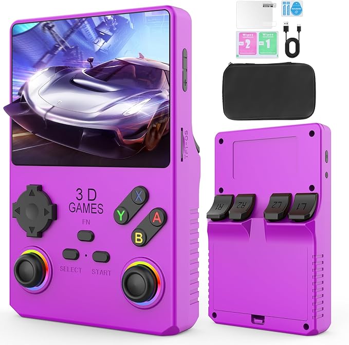Hugawello R40 PRO Handheld Device, 35000 in 1 high-Definition Gaming mini Retro Video Console, 3.5-inch IPS Screen, 256GB RAM, 45 Built-in emulators, 3800mAh Battery (Purple 256GB)