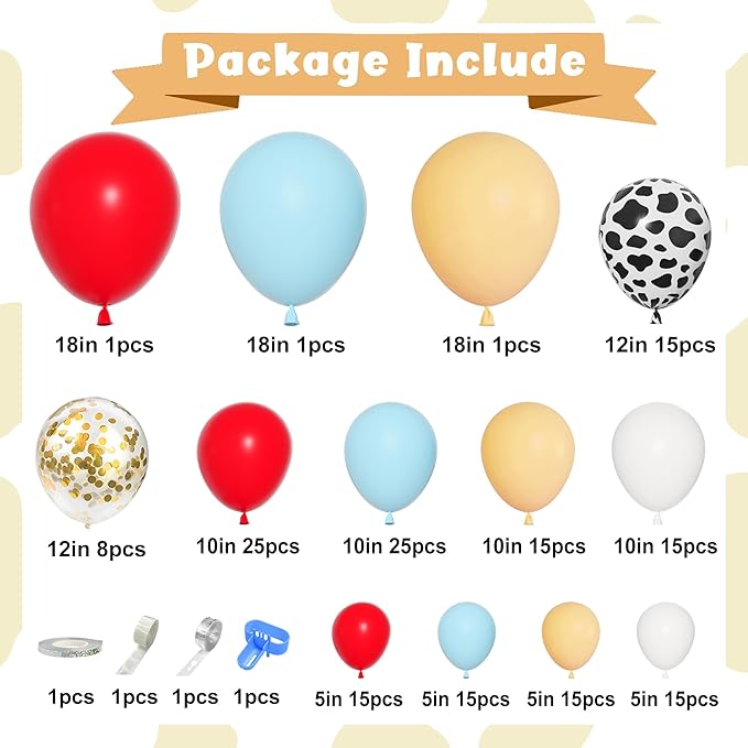 170Pcs Cowboy Western Balloons Arch Garland Kit,Red and Blue Cow Print Balloons for Western Cowboy Cowgirl Farm Animal Themed Baby Shower Birthday Party Decorations Supplies
