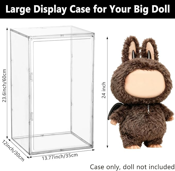 XL Display Case for Big Labubu POP MART Doll - with Magnetic Door, Acrylic Clear Dustproof Large Toy Showcase, Box Stackable Storage Cabinet - Compatible with 24 inch Oversized Plush Dolls