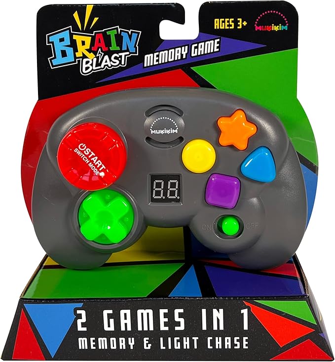 MUKIKIM Brain Blast - Memory & Light Chase 2 Games in 1. Exciting & Unique Electronic Handheld Game for Kids Ages 3+. Challenge Yourself to Repeat The Patterns & Advance to Higher Levels!