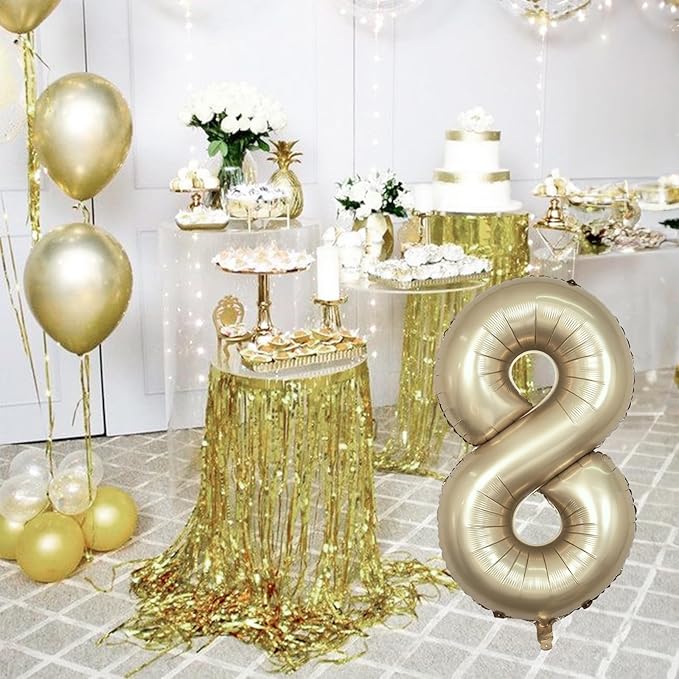 Metallic Gold Number 8 Balloons, 40 Inch Giant Light Champagne Gold Mylar Foil Number 8 Ballon for Boy Girl, Self Inflating 8th Birthday Helium Balloon for Women Anniversary Party Decorations Supplies