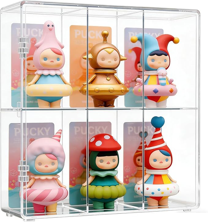 6 Compartment Acrylic Display Case for Collectibles -Stackable Display Box with Lid, Clear Plastic Storage Bins for Action Figures, Dolls, Toys, Miniatures, Hobby Figures