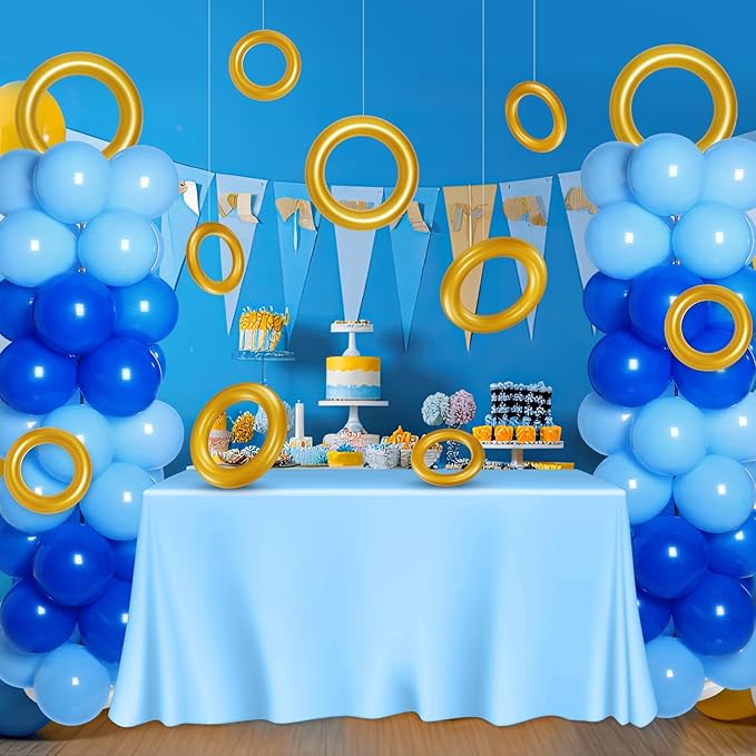 12 Pcs Cartoon Party Decor Inflatable PVC Gold Rings Balloon, Cartoon Themed Birthday Party Supplies for Gamer's Birthday Decor Favors