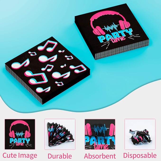 DYLIVeS 96 Pcs Music Party Supplies, Music Theme Birthday Party Decorations Disposable Tableware Packs Music Note Party Supplies for Girls - 9'' and 7'' Plates and Napkins, Forks (Serves 24)