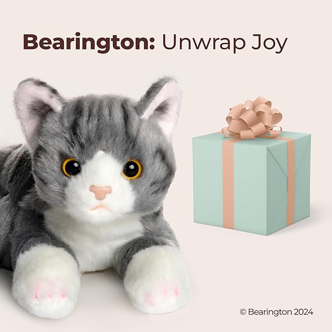 Bearington Lil' Socks Cat Stuffed Animal - 8" Realistic Cat Plush Toy - Soft Gray Striped Plush Cats with Lifelike Details for Kids, Toddlers, and Kitten Lovers - Adorable Gift for Kids
