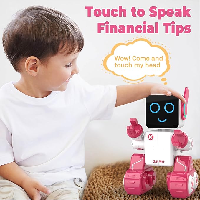 okk Robot Toys for Kids, Programmable Remote Control Robot, Interactive Toys with Coin Bank, LED and Tray, Walking Talking Singing Dancing Gift for Boys Girl（Pink）