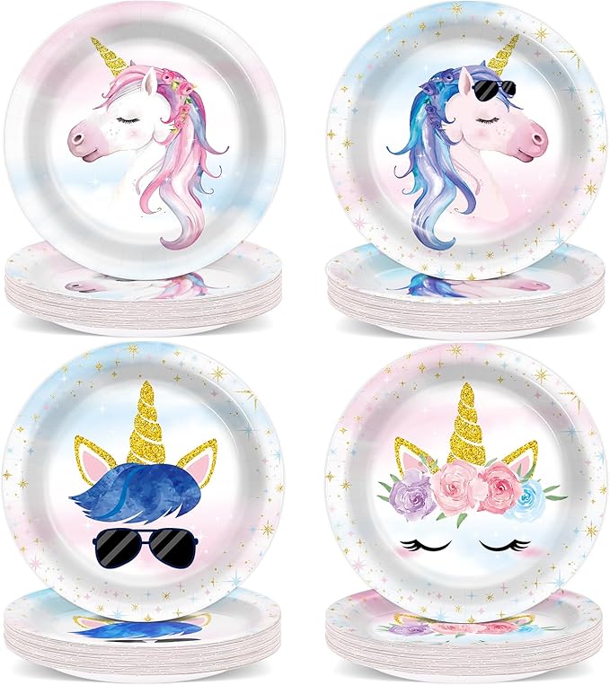 48PCS Unicorn Birthday Party Decorations Unicorn Paper Plates Tableware Set Rainbow Cake Plates Supplies Disposable Dessert Plate for Girls Boys Kids Unisex Unicorn Party Baby Shower Favors 6.7inch