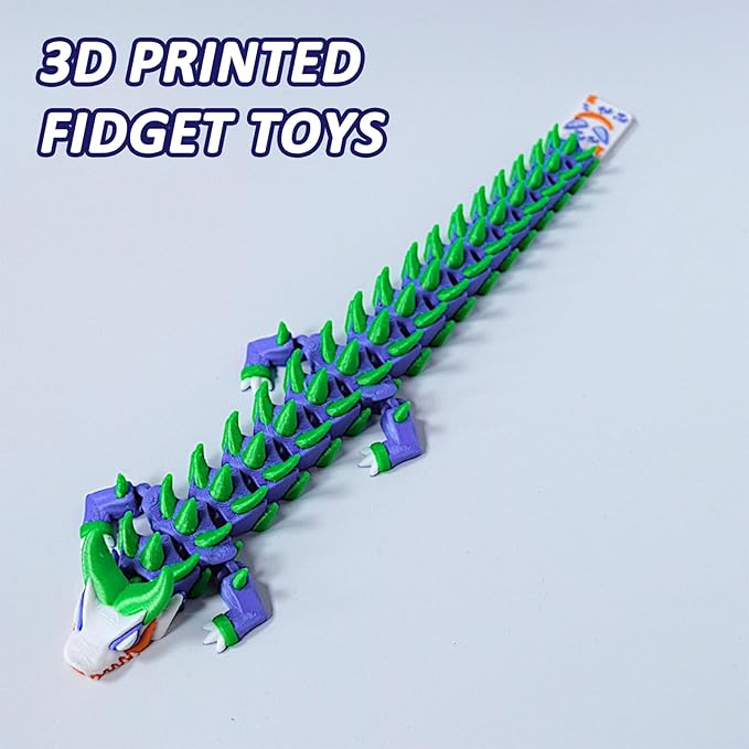 3D Printed Dragon,3D Printed Dragon Model,Flexible Articulated 3D Dragon Fidget Toy,Unique 3D Printed Animals Gift and Desktop Decoration (Green-10 inch).