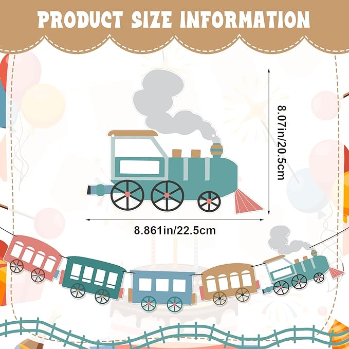 2 Pack 6 Feet Train Birthday Party Banner Decorations Retro Train Happy Birthday Garlands for Railroad Steam Vintage Party Supplies
