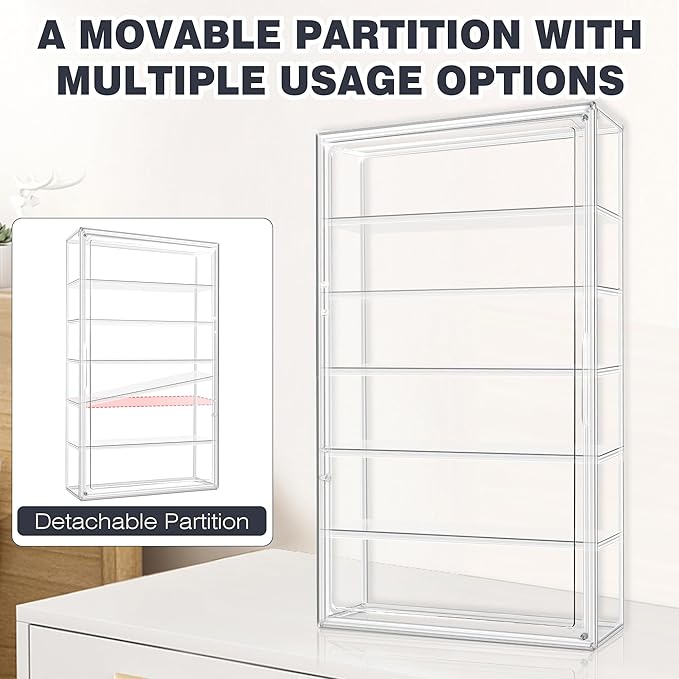 23.6 inch Tall Acrylic Display Case Clear Wall Mounted 6 Tier Acrylic Display Cases for Collectibles Figures Doll Dustproof Action Figure Storage Box 13.8'' x 4.7'' x 23.6''