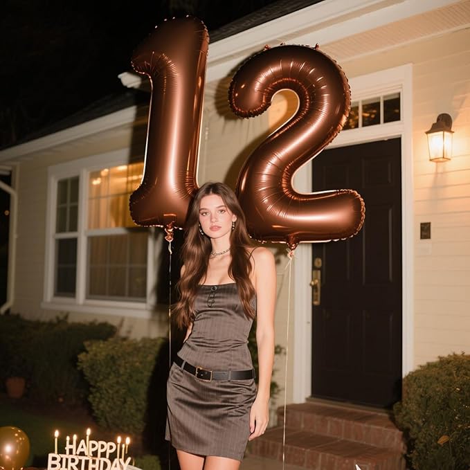 40 Inch Dark Brown Balloon Number 12,Chocolate Jumbo Mylar Foil Helium Balloon for 12th Digital Balloons for Birthday Party,Wedding Anniversary Party Decorations