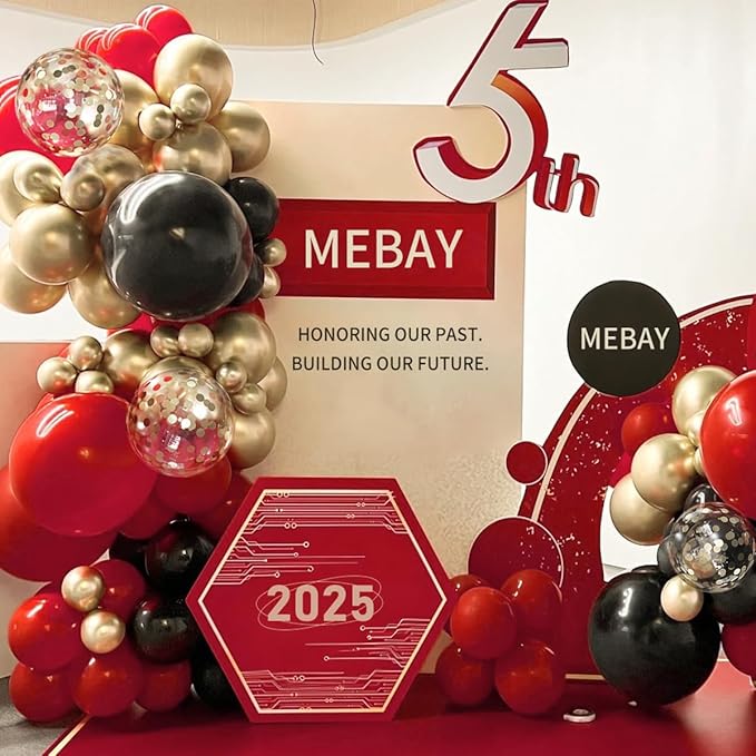 155Pcs Red Black Gold balloons Garland Arch Kit with Gold Confetti Balloons for Graduation Anniversary Casino Night Hollywood New Years Movie Night Birthday Decorations