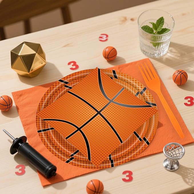 96 Pcs Basketball Paper Plates and Napkins Party Supplies, Basketball Birthday Party Plates Napkins and Forks Disposable Tableware Set for Sports Theme Party Decorations Serves 24 (Basketball)