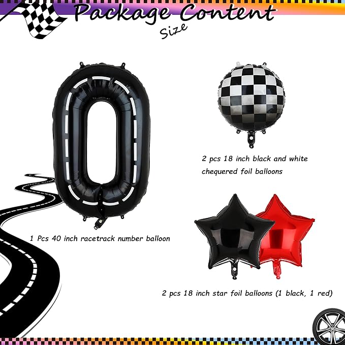 Race Car Birthday Balloons 40 Inch Racetrack Number Balloon 0 Black Boys 10st Birthday Race Car Theme Party Decor Supplies 5 Pcs