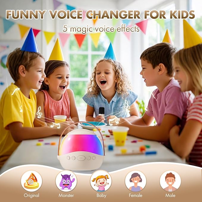 Mini Karaoke Machine Gifts for Kids Adults, Portable Karaoke Speaker with 2 Wireless Microphones, Kids Microphone with Speaker, Birthday Gifts for Girls Boys 3-12+ Year Old (Beige)