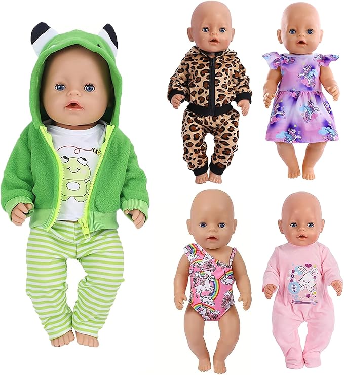 14-18 Inch Baby Doll Clothes 5 Sets Accessories Dress with Hats Socks for New Born 43cm Toy Baby Doll 14-16 Inch/15 Inch/18 Inch/Girl&Boy
